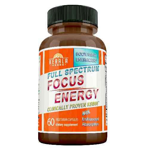 Kerala Herbs Kerala Herbs Focus Energy Formulatm with Organic Ashwagandha KSM66r Supports Concentration, Focus, Energy, Memory, Improved Physical Endurance and Recovery Aid