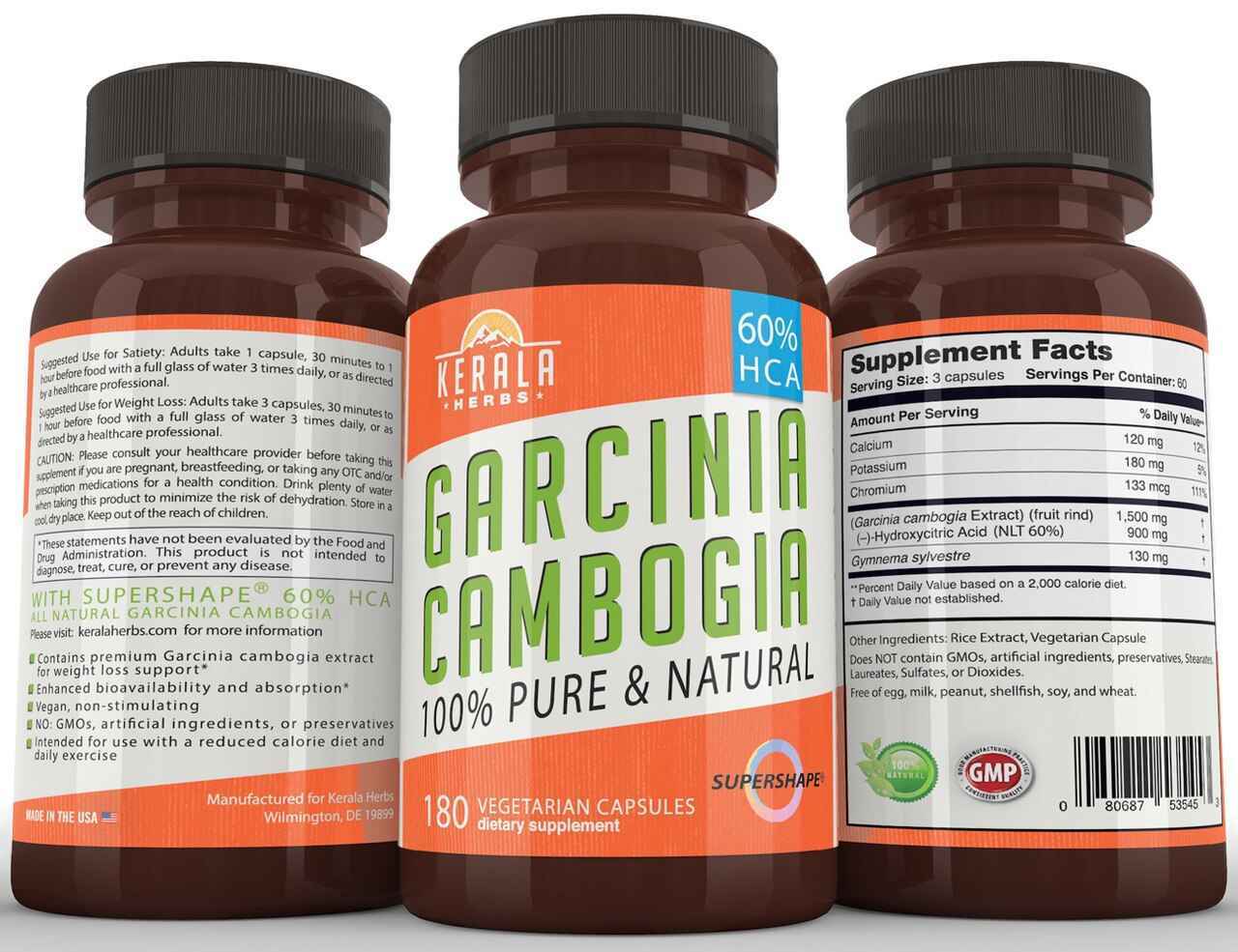 Kerala Herbs Kerala Herbs Premium Garcinia Cambogia Ultra Slim Extract with SuperShape, 180 Capsules, Maximum Safe and Proven Levels of Pure 60percent HCA