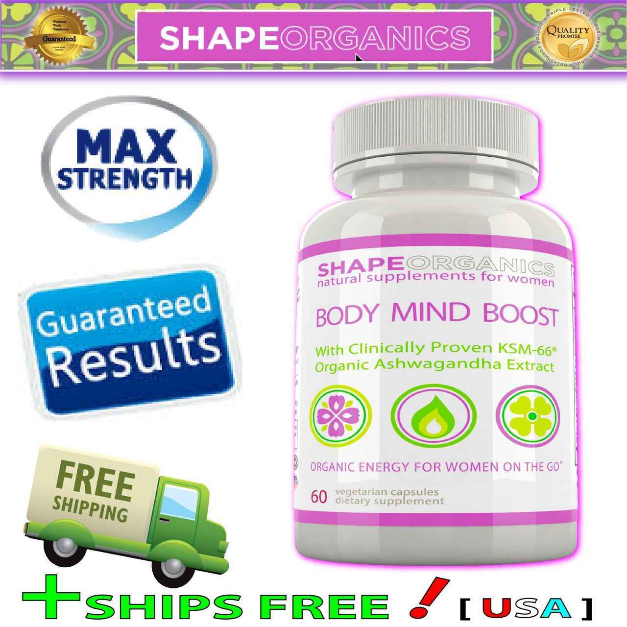 Shape Organics Shape Organics Body Mind Boosttm with KSM66r Supports Added Attention, Concentration, Focus, Energy, Memory and Physical Endurance