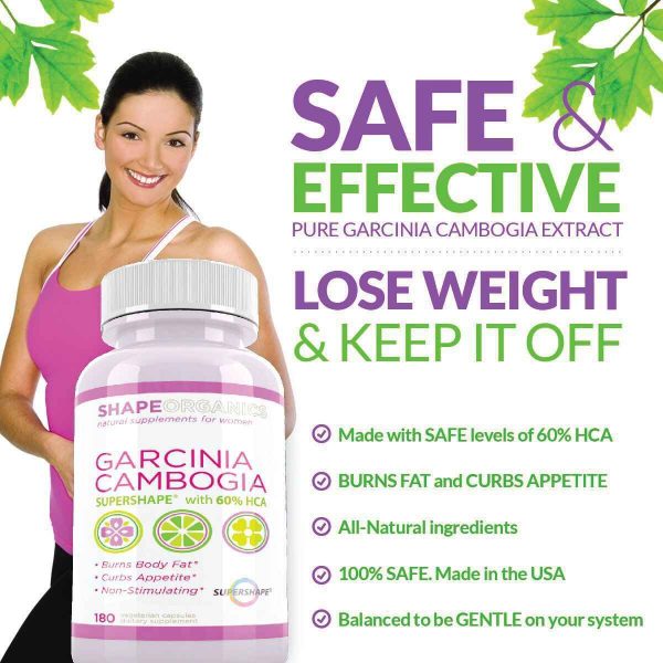 Shape Organics Shape Organics Pure Garcinia Cambogia with SuperShape HCA - SAFE AND EFFECTIVE Natural Appetite Suppressant LOSE WEIGHT and KEEP IT OFF 180 Capsules Powerful weight loss - Gentle on you