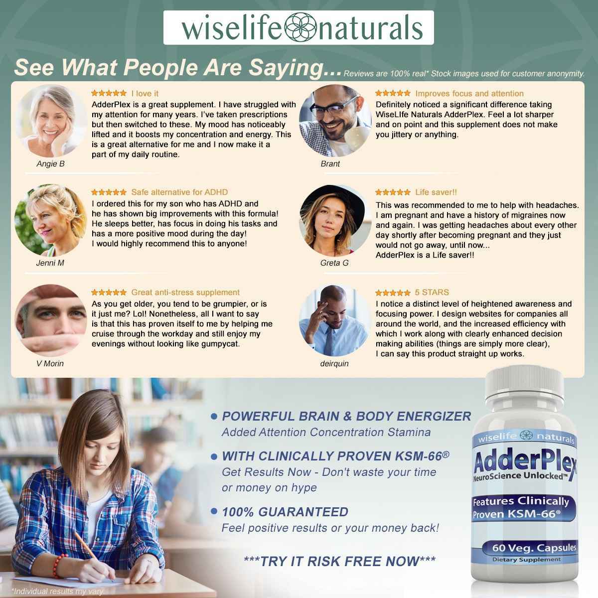 WiseLifeNaturals Energy Boost Nootropic Brain Foods - Focus Mood Memory Natural Nerve Tonic Anti Anxiety Stress Support Sport Enhancing Pill Stack Ashwagandha Bacopa Ginkgo Ginseng Phosphatidylserine DMAE