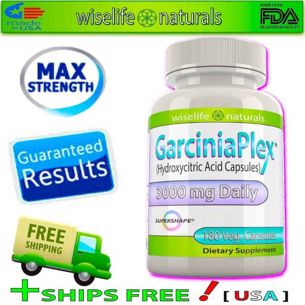 WiseLifeNaturals Garcinia Cambogia Ultra Slim Extract 180 Capsules, Maximum Safe and Proven Levels of Pure 60percent HCA