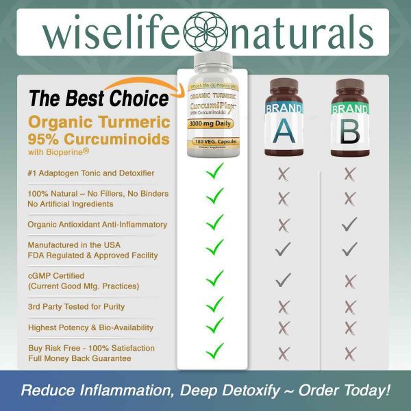 WiseLifeNaturals Tumeric Curcumin Supplement Anti Inflammatory Supplement Support Joint Pain Supplements Colon Cleanse Detox Made With Organic Turmeric Curcumin With Bioperine Tumeric With Black Pepper Capsules 180ct