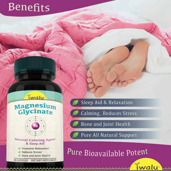 magnesium glycinate anti stress calming restful sleep supplement capsules 90 count by iwalu